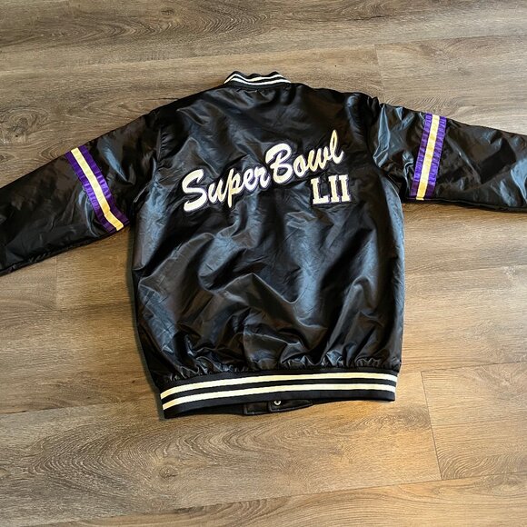 Starter Super Bowl LII Jacket Mens M 2018 Minnesota Black Satin Limited Ed - Picture 3 of 6